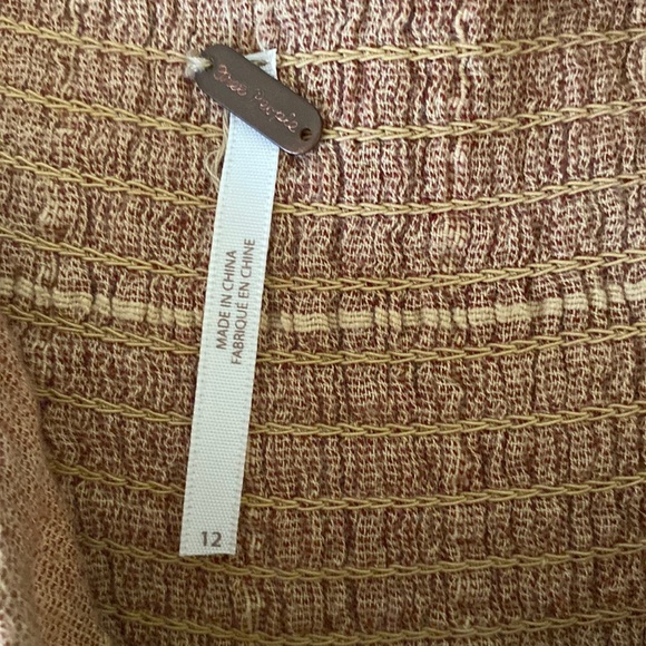 Free People Tan Checker Print Wide Leg Tie Waist Textured Gauze Pants - 12 - Picture 8 of 11